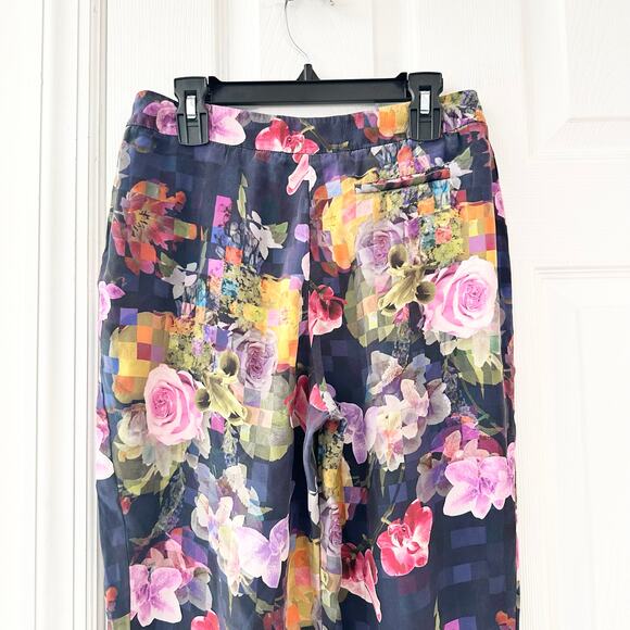 Matthew Williamson Blue Purple Pink Floral Silk Print Rose Gold Zipper Pants 6 - Picture 9 of 12